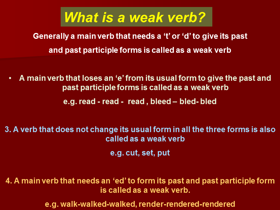 Strong Verbs Vs Weak Verbs Worksheet