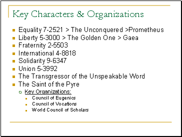 Key Characters & Organizations