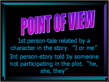 1st person-tale related by a character in the story. I or me