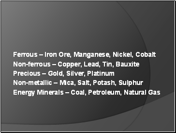 Ferrous  Iron Ore, Manganese, Nickel, Cobalt