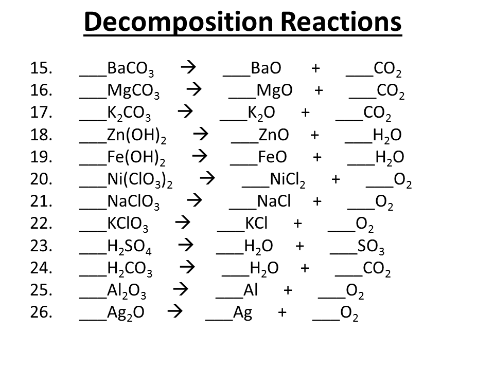 chemical equations synthesis reactions worksheet