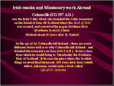 Irish monks and Missionary work Abroad