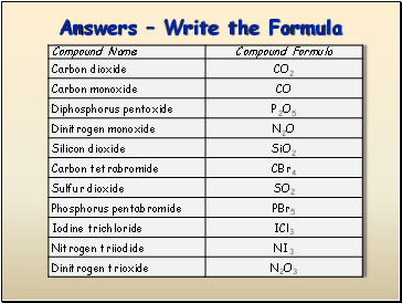 Answers  Write the Formula