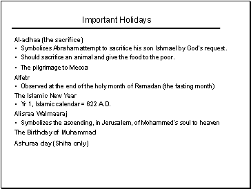 Important Holidays