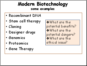 Modern Biotechnology some examples
