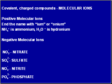 Covalent, charged compounds - MOLECULAR IONS