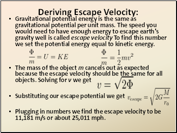 Deriving Escape Velocity: