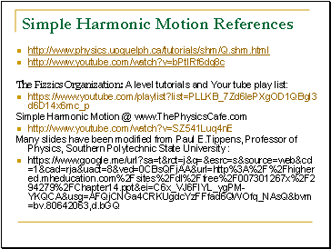 Simple Harmonic Motion References
