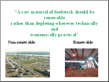 A raw material of feedstock should be renewable rather than depleting wherever technically and economically practical