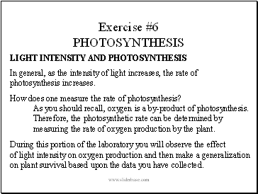 Exercise #6 PHOTOSYNTHESIS