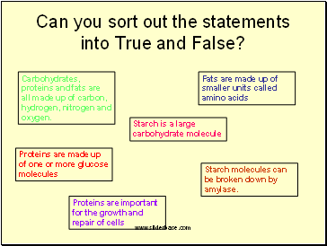 Can you sort out the statements into True and False?
