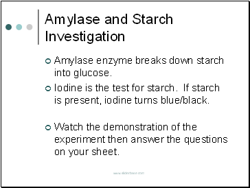 enzyme amylase action on starch lab answers