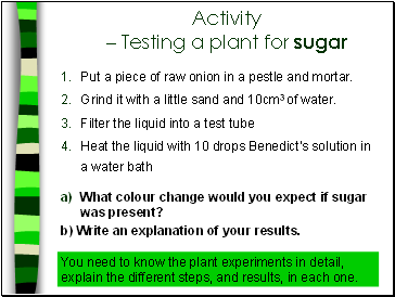 Activity  Testing a plant for sugar