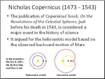 Nicholas Copernicus (1473 - 1543)