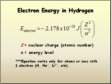Electron Energy in Hydrogen