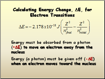 Calculating Energy Change, E, for Electron Transitions