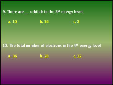 9. There are orbitals in the 3rd energy level.