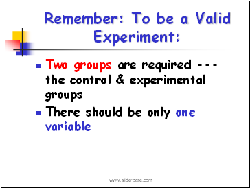 Remember: To be a Valid Experiment: