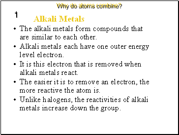 The alkali metals form compounds that are similar to each other.