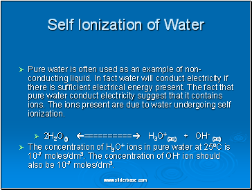 Self Ionization of Water