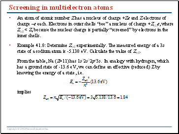 Screening in multielectron atoms