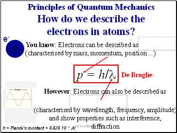 Principles of Quantum Mechanics How do we describe the electrons in atoms?