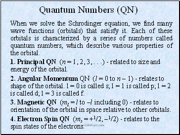 Quantum Numbers (QN)