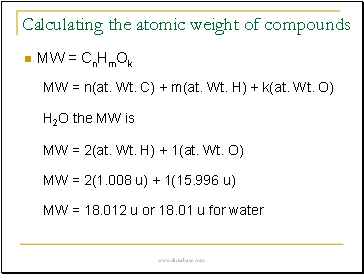 Calculating the atomic weight of compounds