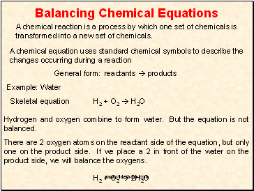 Balancing Chemical Equations. Balancing redox equations
