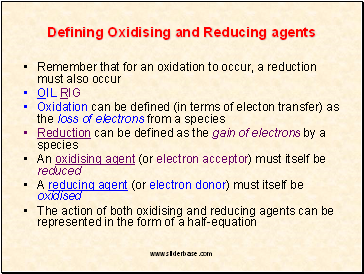 Defining Oxidising and Reducing agents