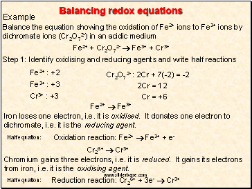 Balancing redox equations