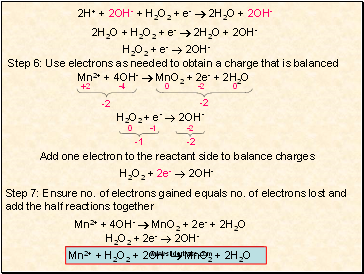 2H+ + 2OH- + H2O2 + e-  2H2O + 2OH-