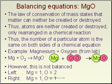 Balancing equations: MgO