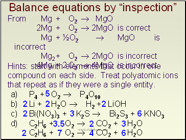 Balance equations by “inspection”