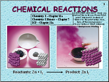 Chemical reactions I