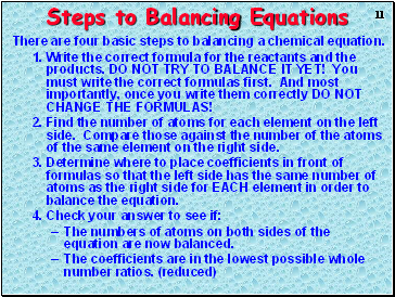 Steps to Balancing Equations