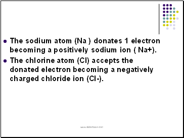 The sodium atom (Na ) donates 1 electron becoming a positively sodium ion ( Na+).