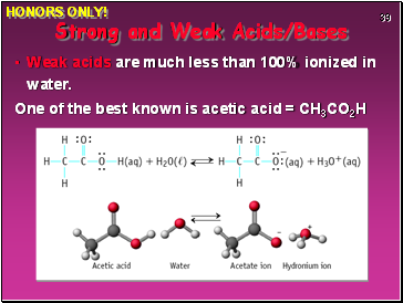 Weak acids are much less than 100% ionized in water.