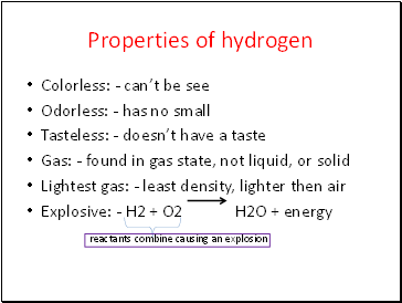 Properties of hydrogen