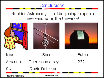Conclusions Neutrino Astronomy is just beginning to open a new window on the Universe!