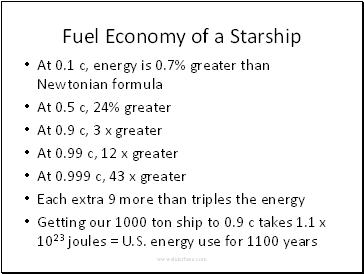 Fuel Economy of a Starship