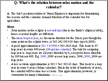 Q: Whats the relation between solar motion and the calendar?
