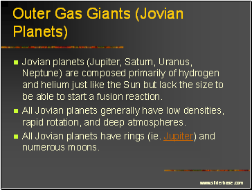 Outer Gas Giants (Jovian Planets)