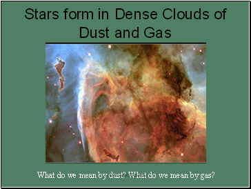 Stars form in Dense Clouds of Dust and Gas