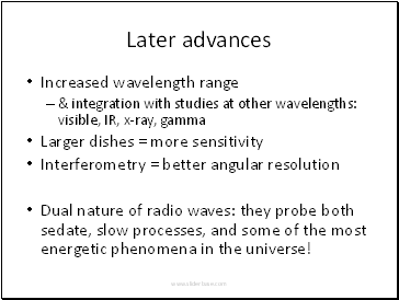 Later advances