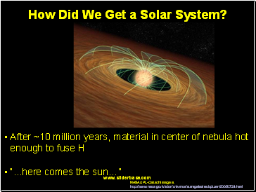 After ~10 million years, material in center of nebula hot enough to fuse H