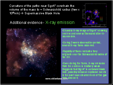 Curvature of the paths near SgrA* constrain the volume of the mass to ~ Schwarzchild radius (few x 106 km)  Supermassive Black Hole