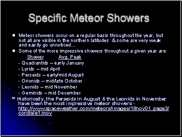 Specific Meteor Showers