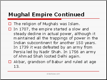 Mughal Empire Continued