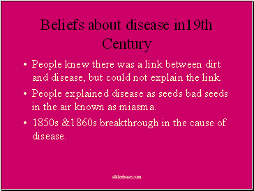 Beliefs about disease in19th Century